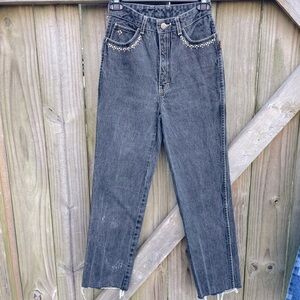 Vintage Sergio Valente Stone Wash Embroidered Waist High Rise Straight Leg Jeans